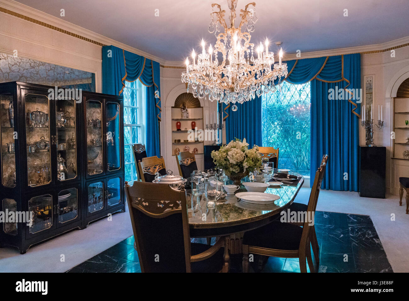 The dining room at Elvis Presley's house Graceland in Memphis, Tennessee Stock Photo