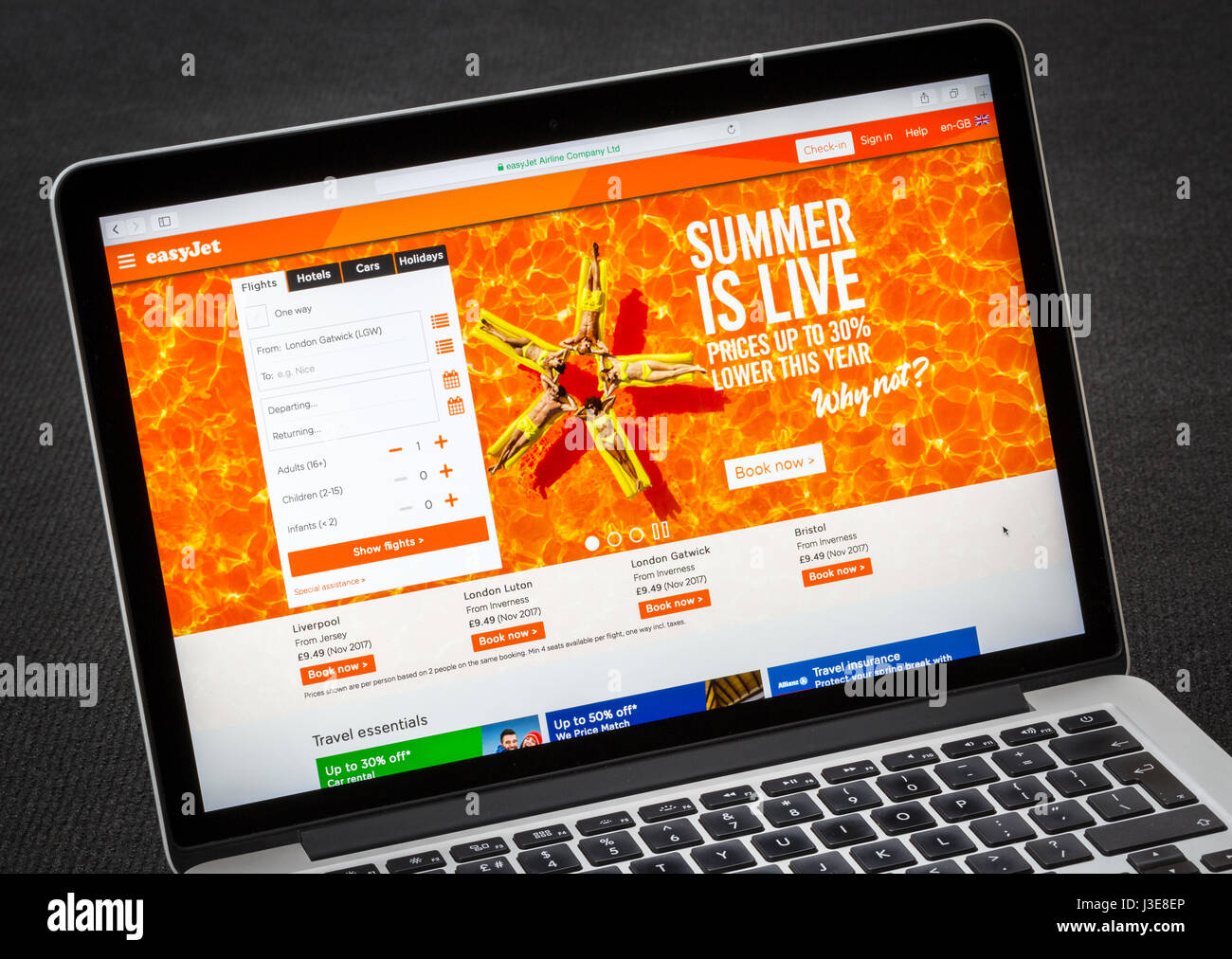 Easyjet website flight booking page Stock Photo