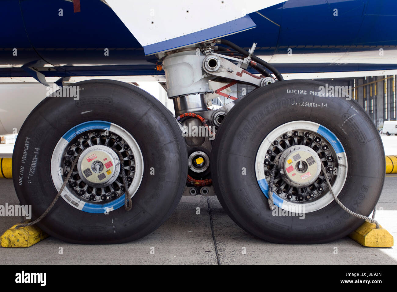The wheels and undercarriage on the first test Boeing 787 Dreamliner aircraft visiting the southern hemisphere as guests of Air New Zealand, Internati Stock Photo