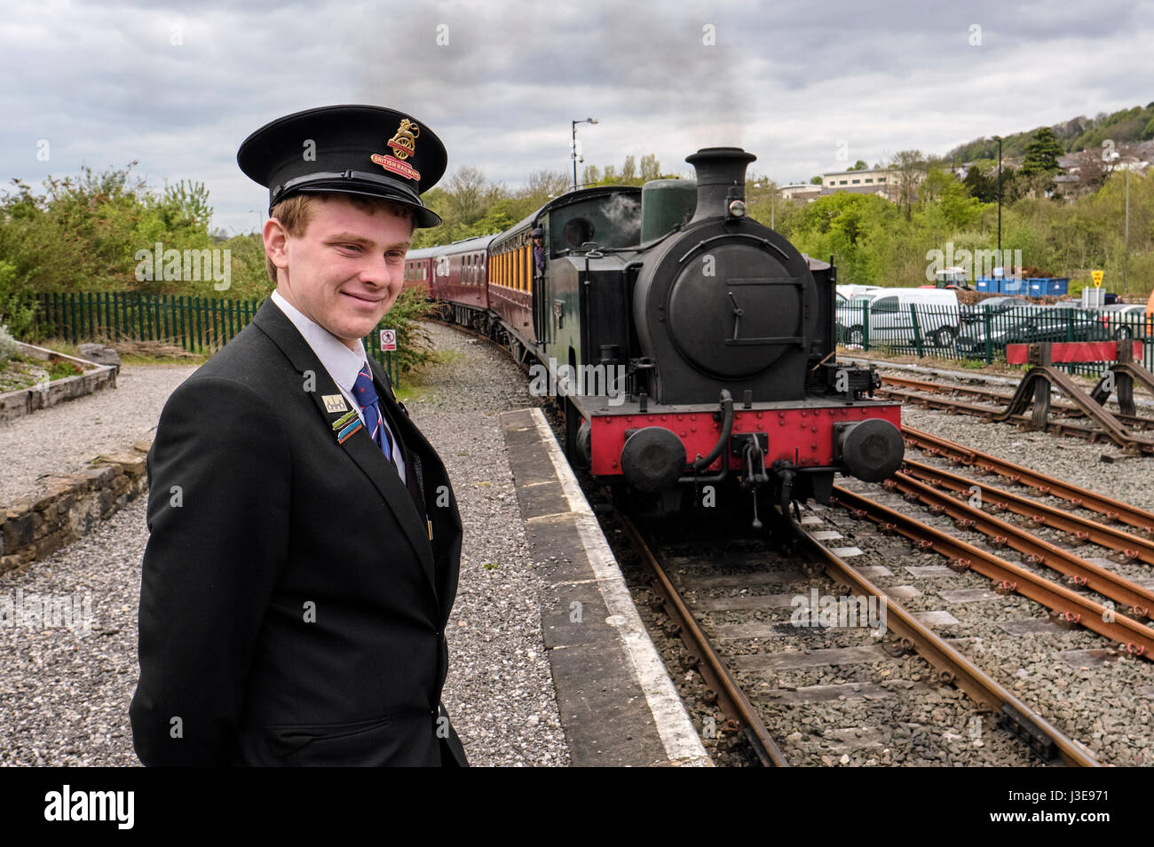 Volunteer worker on the steam Peak Railway in Matlock Derbyshire UK Stock Photo