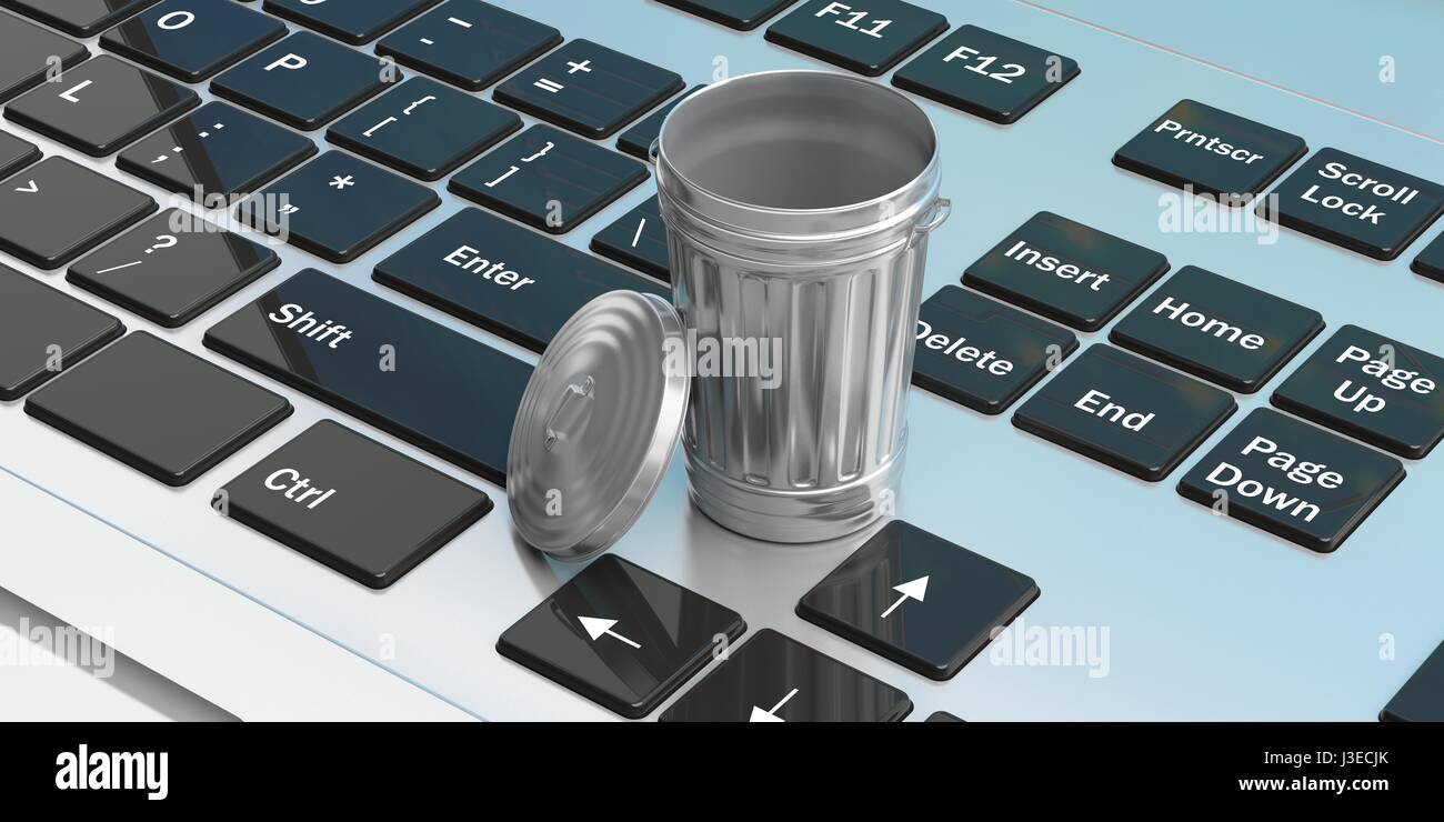 Trash can on a laptop keyboard. 3d illustration Stock Photo Alamy