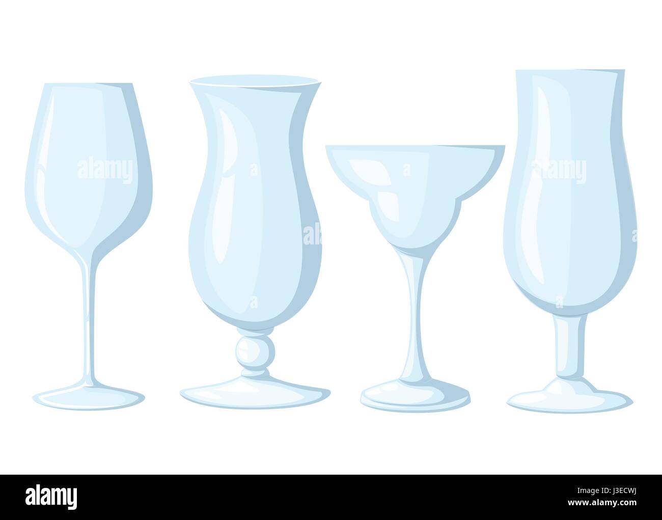 Set of Different Bar Glasses with Wine and Different Cocktails Decorated  with Fruit Tubes and Umbrellas Stock Vector - Illustration of cold, drunk:  171120570