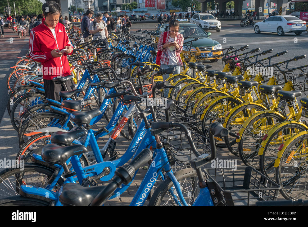 People use sharing-bikes in Beijing, China. 05-May-2017 Stock Photo