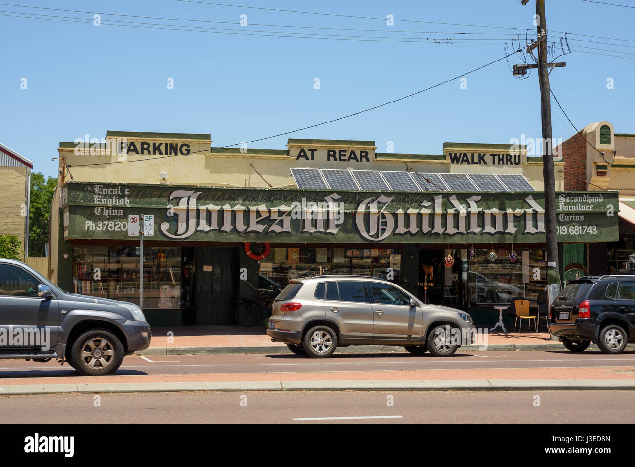 PERTH, GUILDFORD, AUSTRALIA - December 21, 2015 James ST in Guildford City district of Perth, shopping street, Jones of Guildford, Second hand shop, W Stock Photo