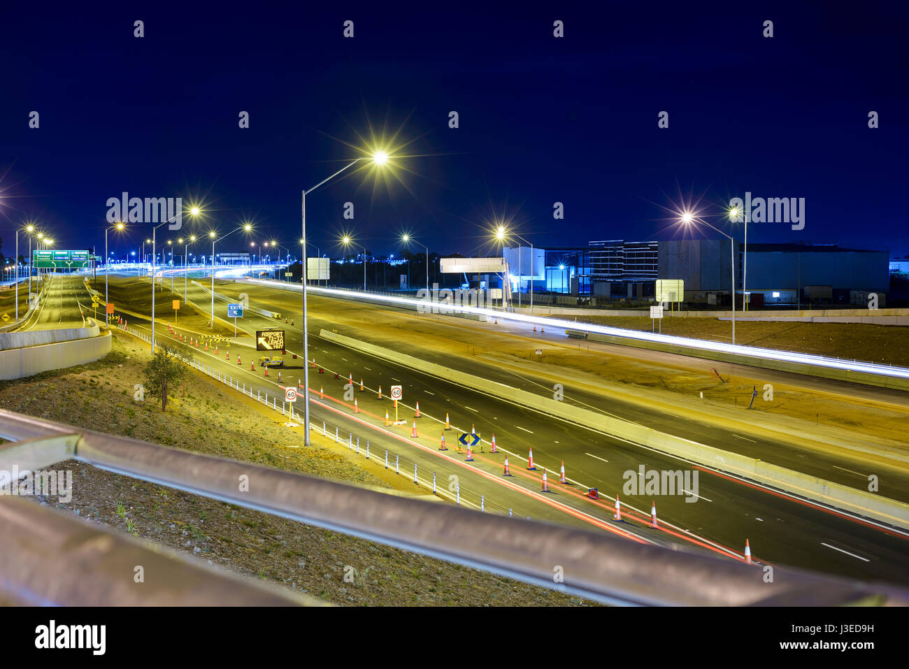 Construction of a road, roadside construction site at night, Roe