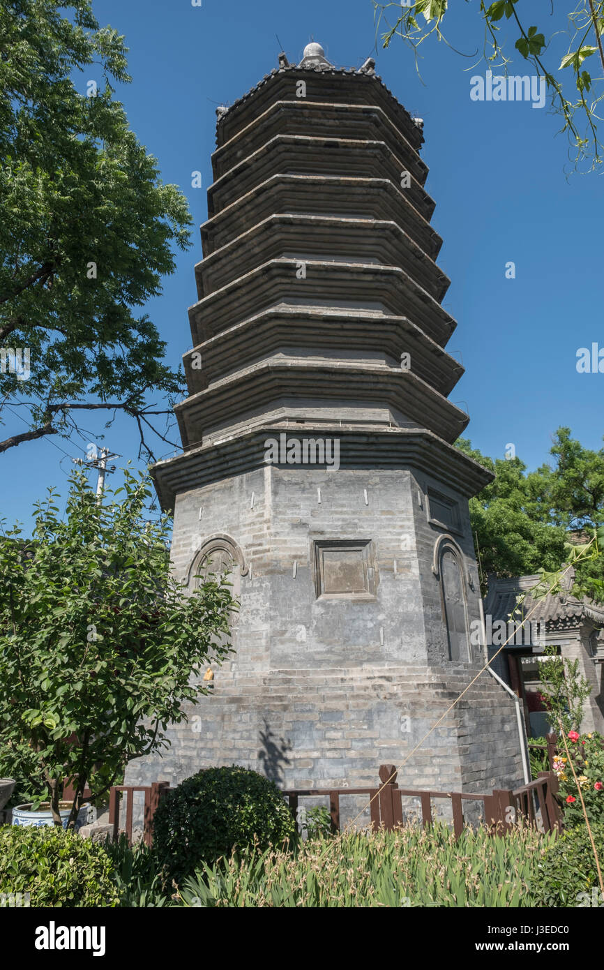 Brick Tower in Zhuanta Hutong in Beijing, China. Stock Photo