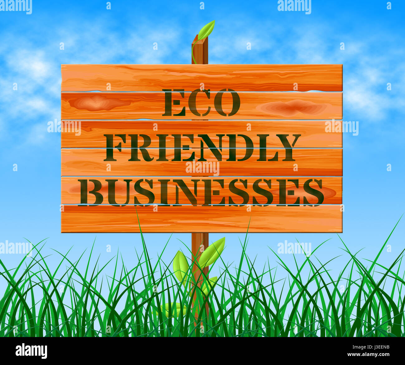 Eco Friendly Businesses Sign Means Green Business 3d Illustration Stock