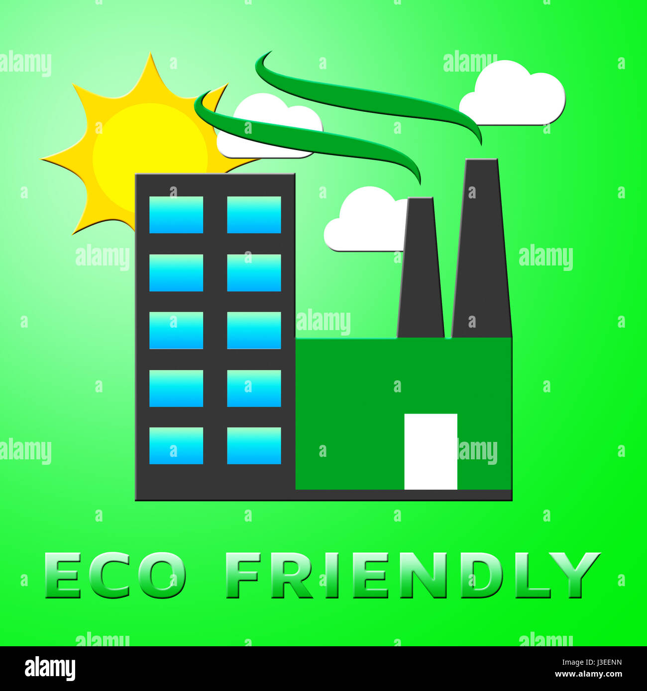 Eco Friendly Factory Represents Earth Nature 3d Illustration Stock Photo