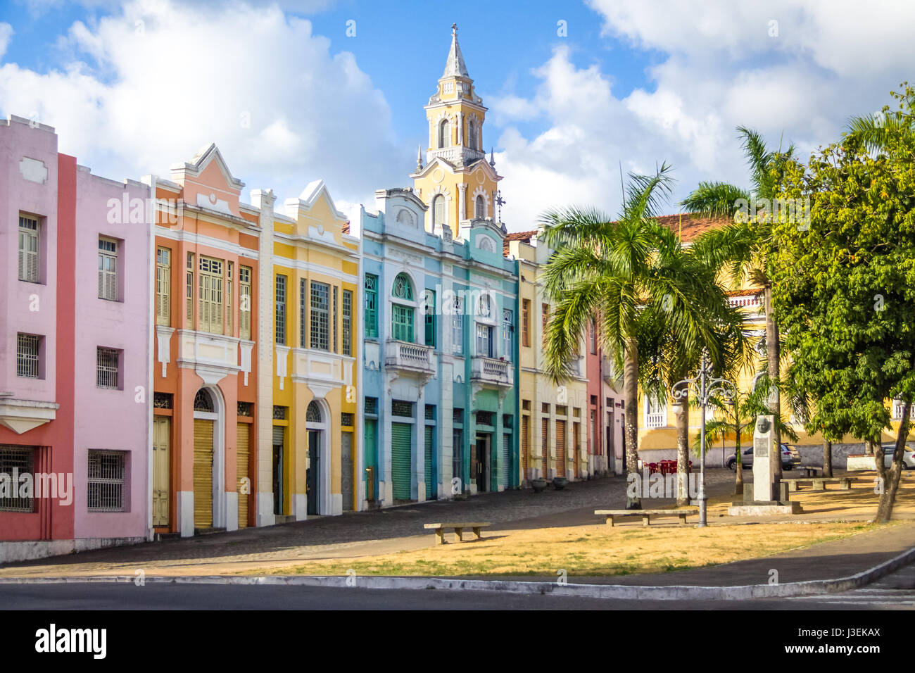 Colorful houses of Antenor Navarro Square at historic Center of Joao Pessoa - Joao Pessoa, Paraiba, Brazil Stock Photo