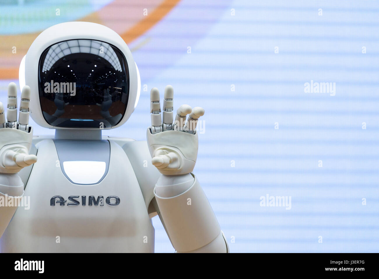 Asimo, the Honda car companies humanoid robot. Japanese robotic technology. Stock Photo