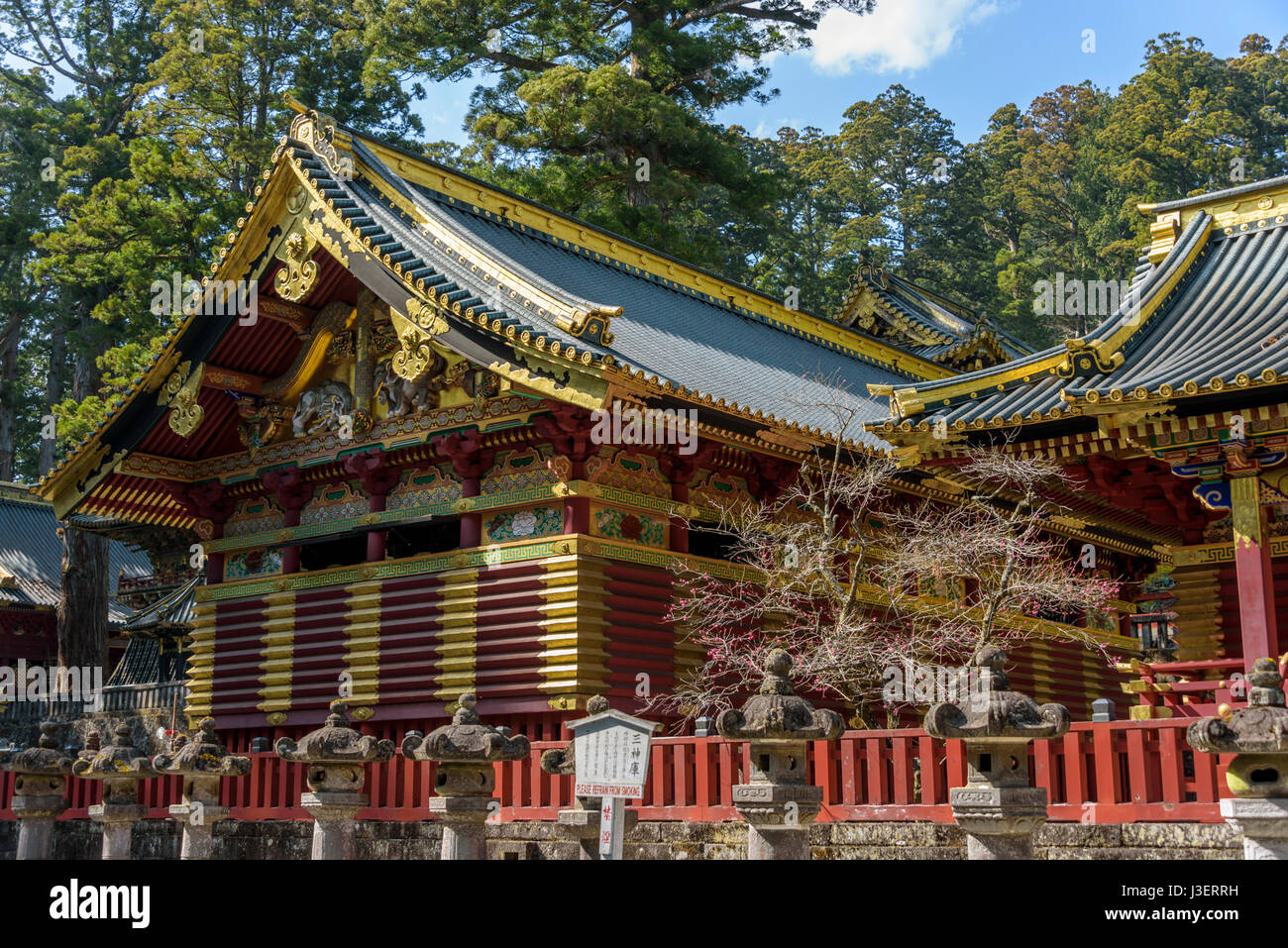 Ornate architecture and gilt decoration at Toshogu Shrine, Nikko. Stock Photo