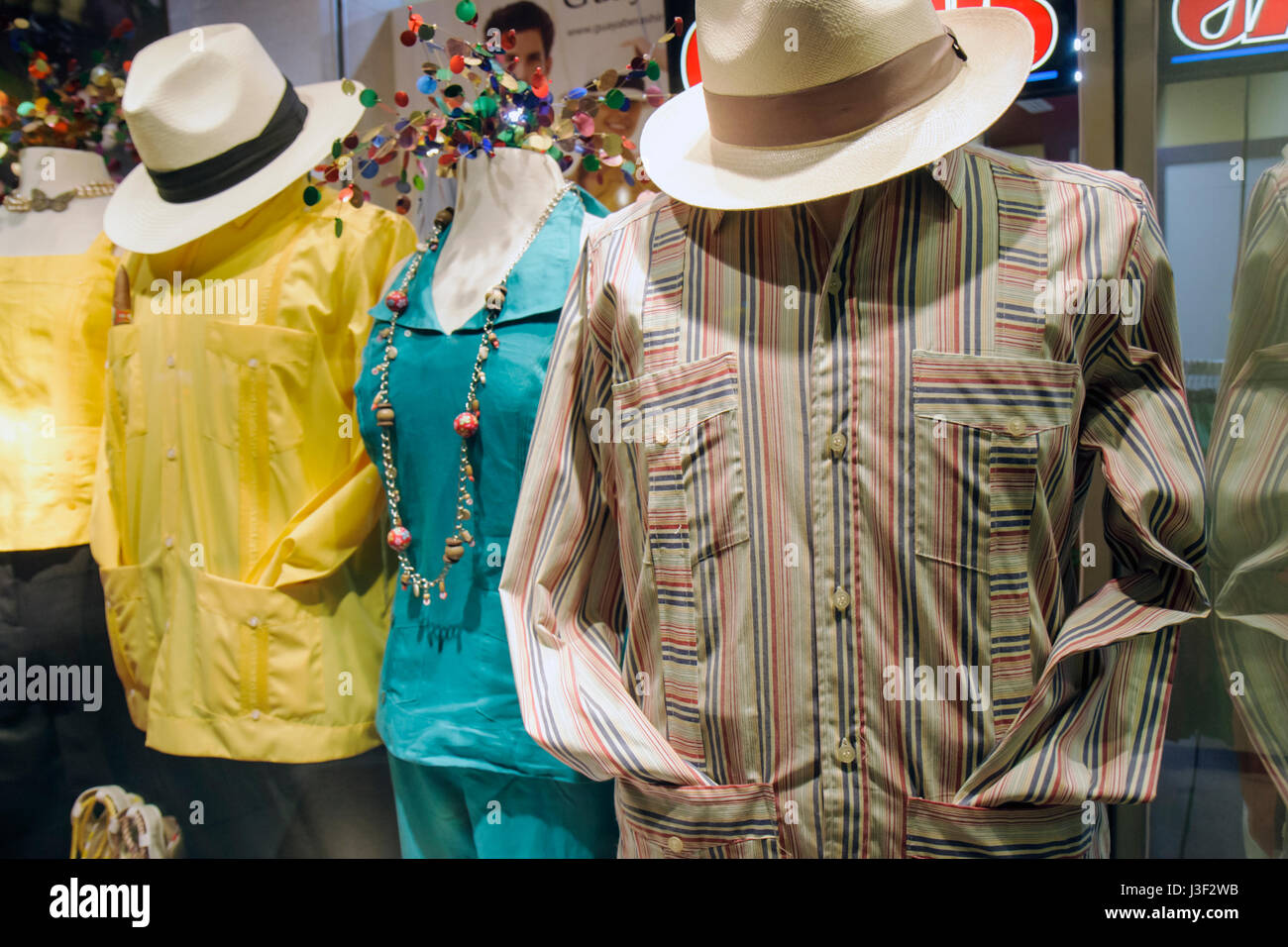 Miami Florida,Coral Gables,Coral Way,Miracle Mile,clothes,store,stores,businesses,district,window product products display sale,guayabera,ethnic,shirt Stock Photo