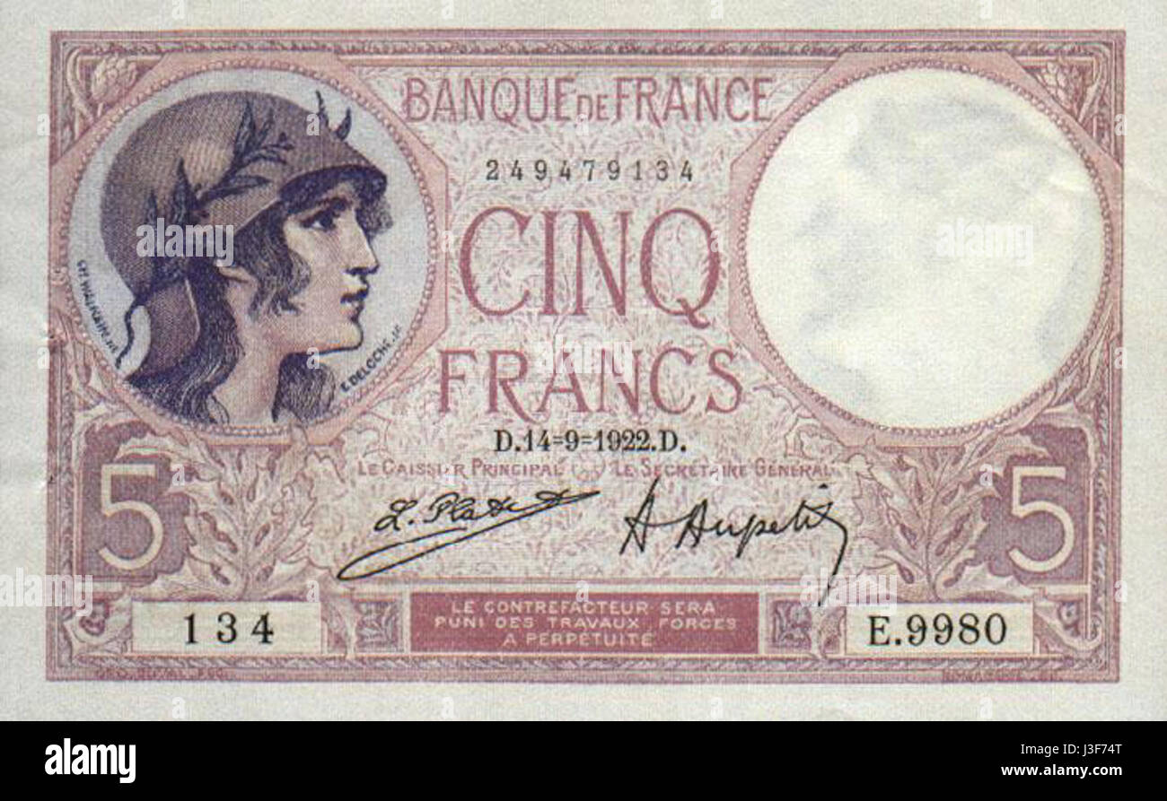 1944, 5 Francs France Allied Military Currency High Value