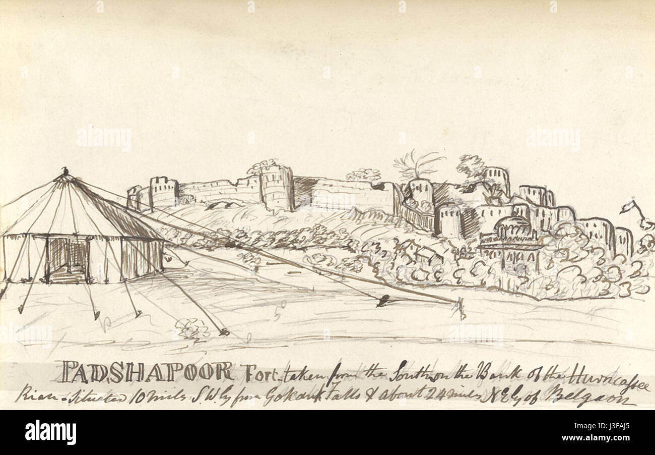 F.57v' Padshapoor Fort taken from the South on the Bank of the Hurncassee River situated 10 miles S.W.ly from Gokauk Falls & about 24 miles N.E.ly of Belgaon..' Stock Photo