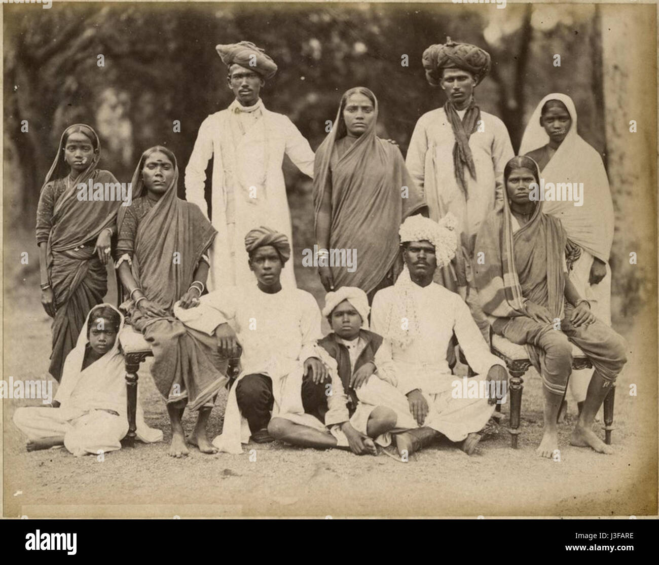 Family Photo of a Maharatta Family from Bombay (Mumbai) by the Taurines Studio   1880's Stock Photo