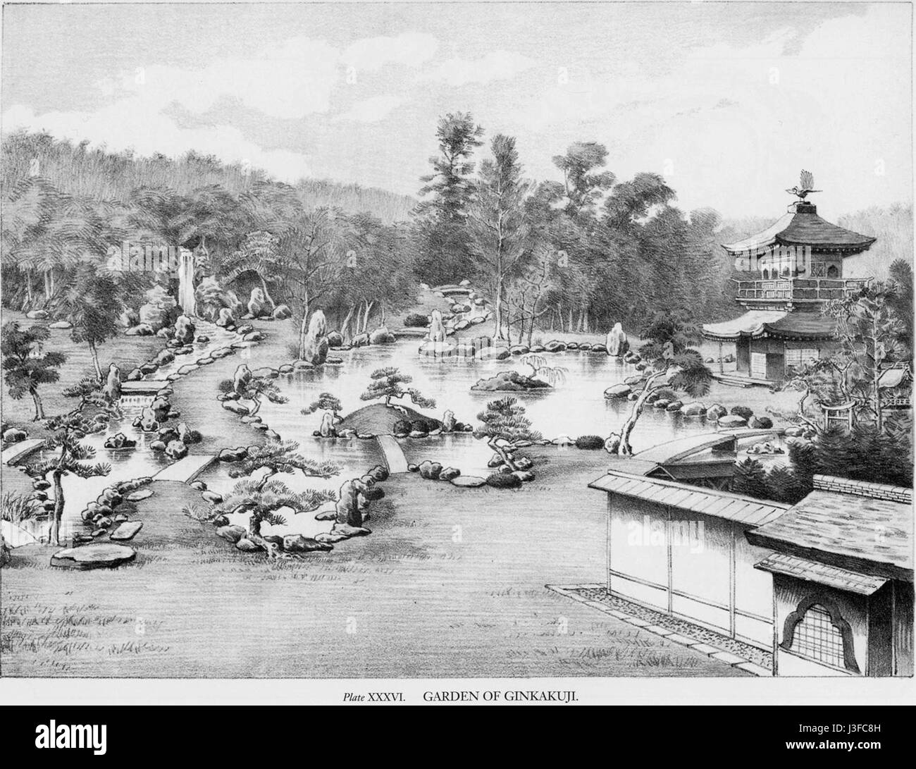 Garden of Ginkaku ji, 1893 Stock Photo