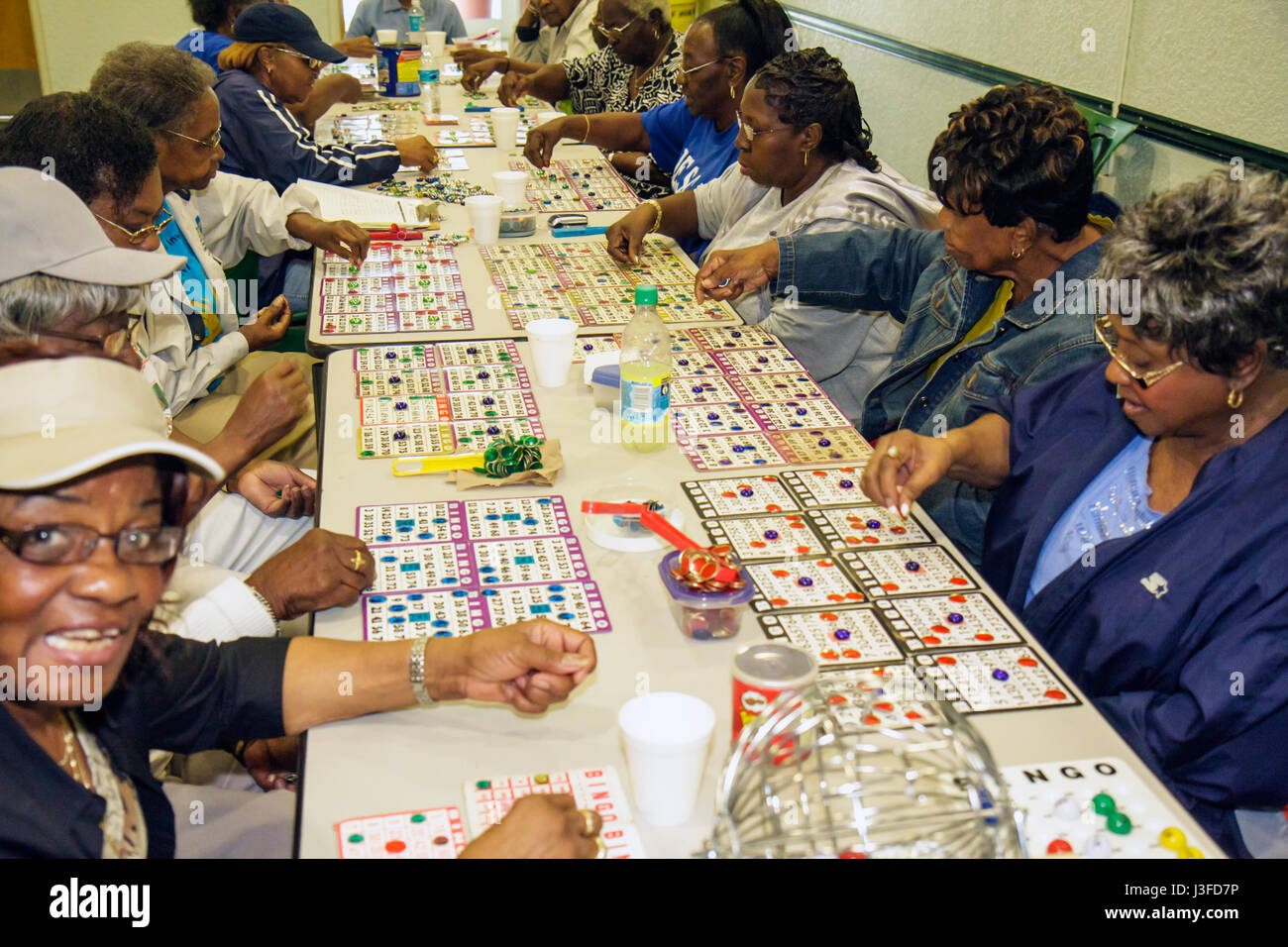 Miami Florida,Charles Hadley Park senior seniors citizen citizens,center,centre,activities,Black woman female women,bingo,game,chance,recreation,socia Stock Photo
