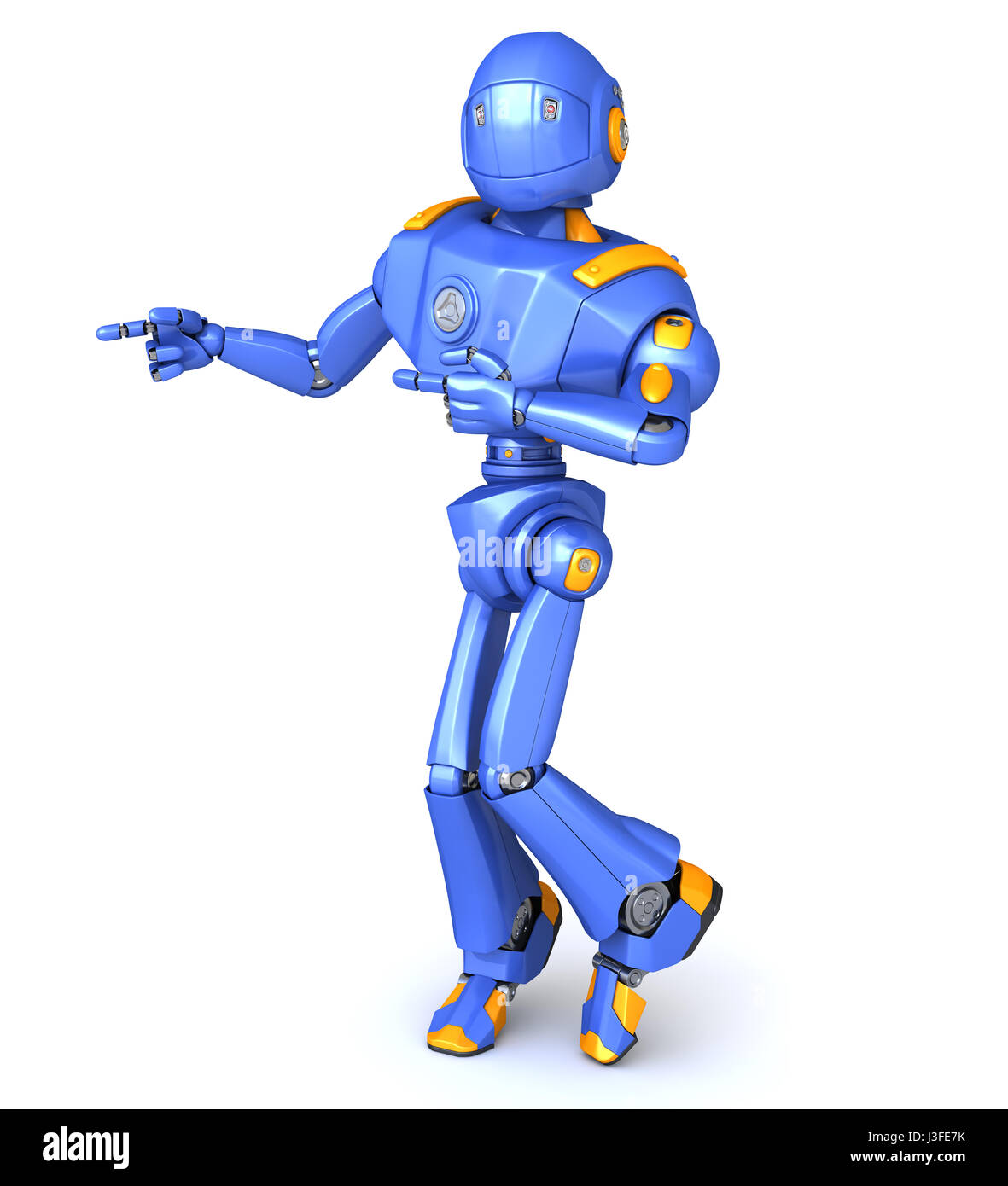 Cute robot character pointing something Stock Photo