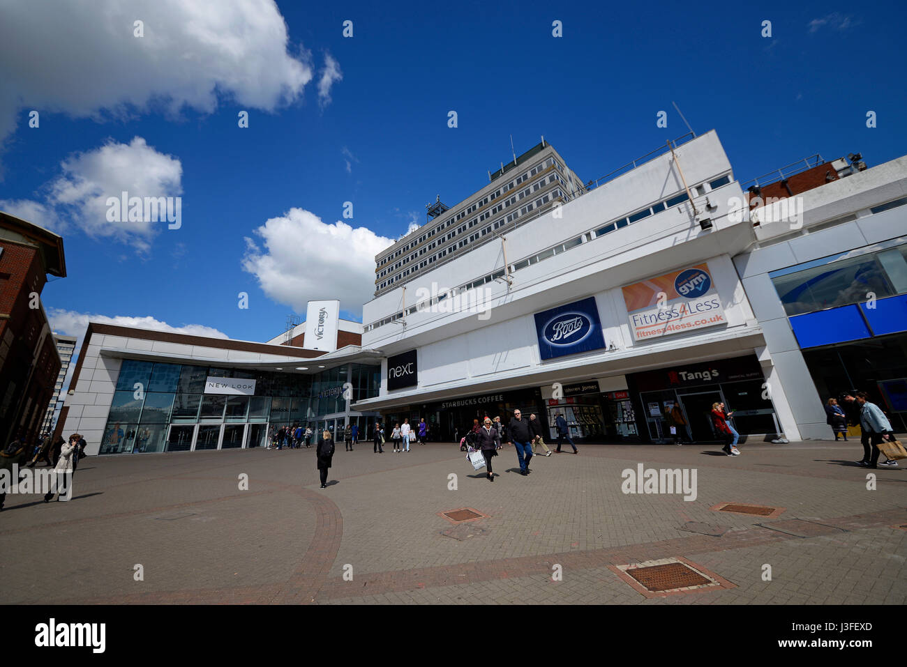 The Victoria shopping centre in Southend on Sea, Essex, in Victoria Circus at the top of the town's High Street.With New Look, Next, Boots and Metro B Stock Photo
