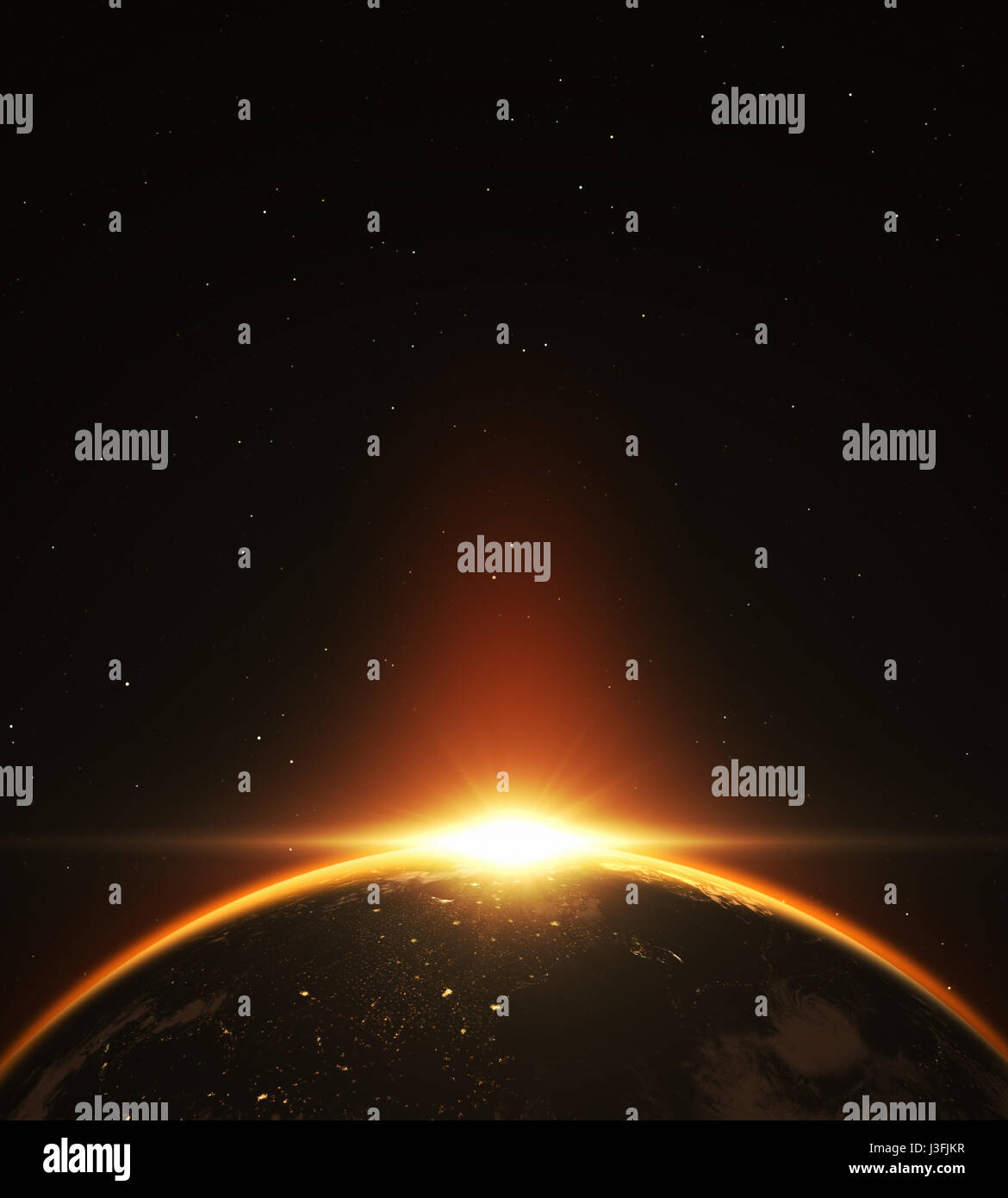 Abstract exoplanet sunrise. 3D illustration Stock Photo