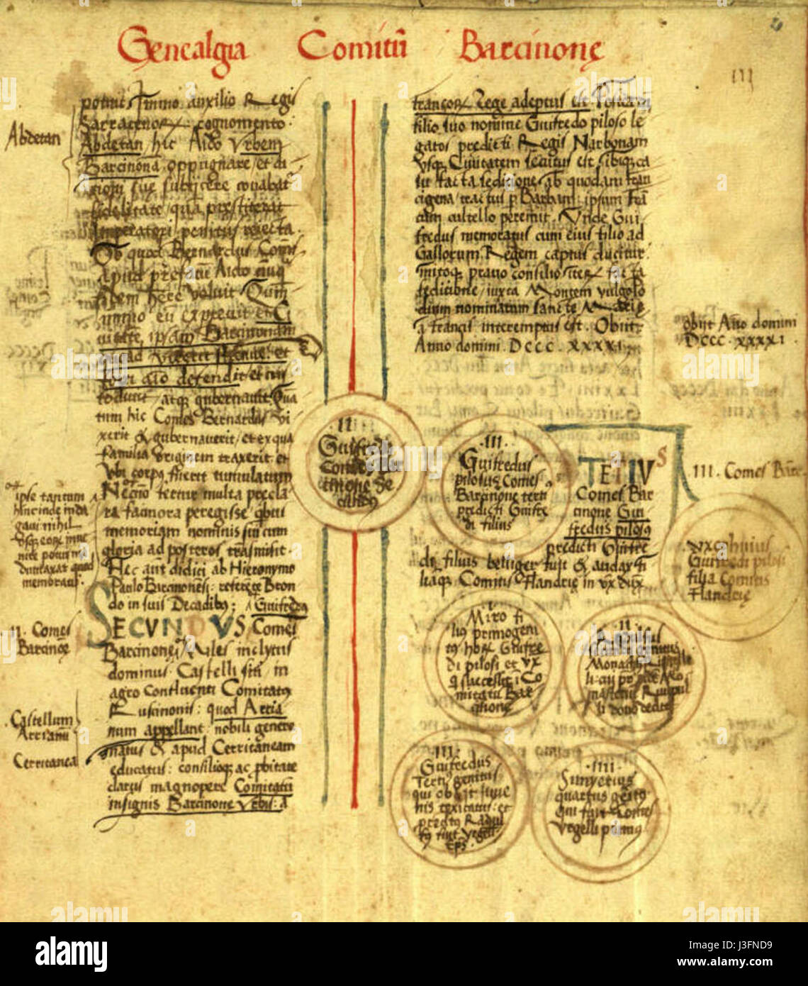 Genealogies dels comtes de Barcelona sXV 03 Stock Photo