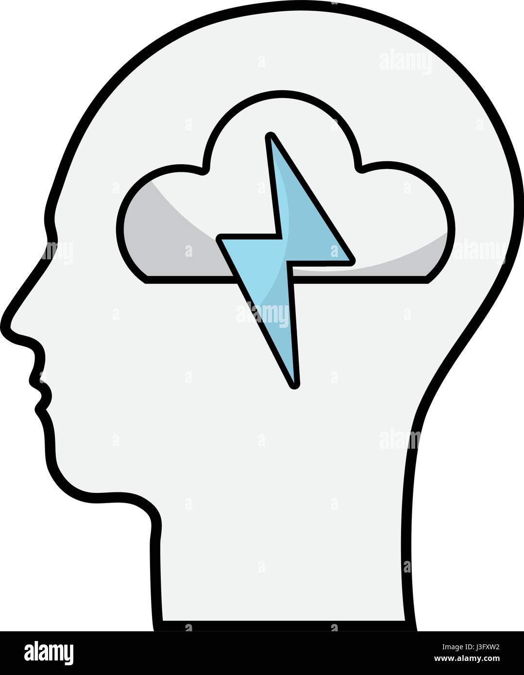 line silhouette head with cloud and ray inside Stock Vector Image & Art ...