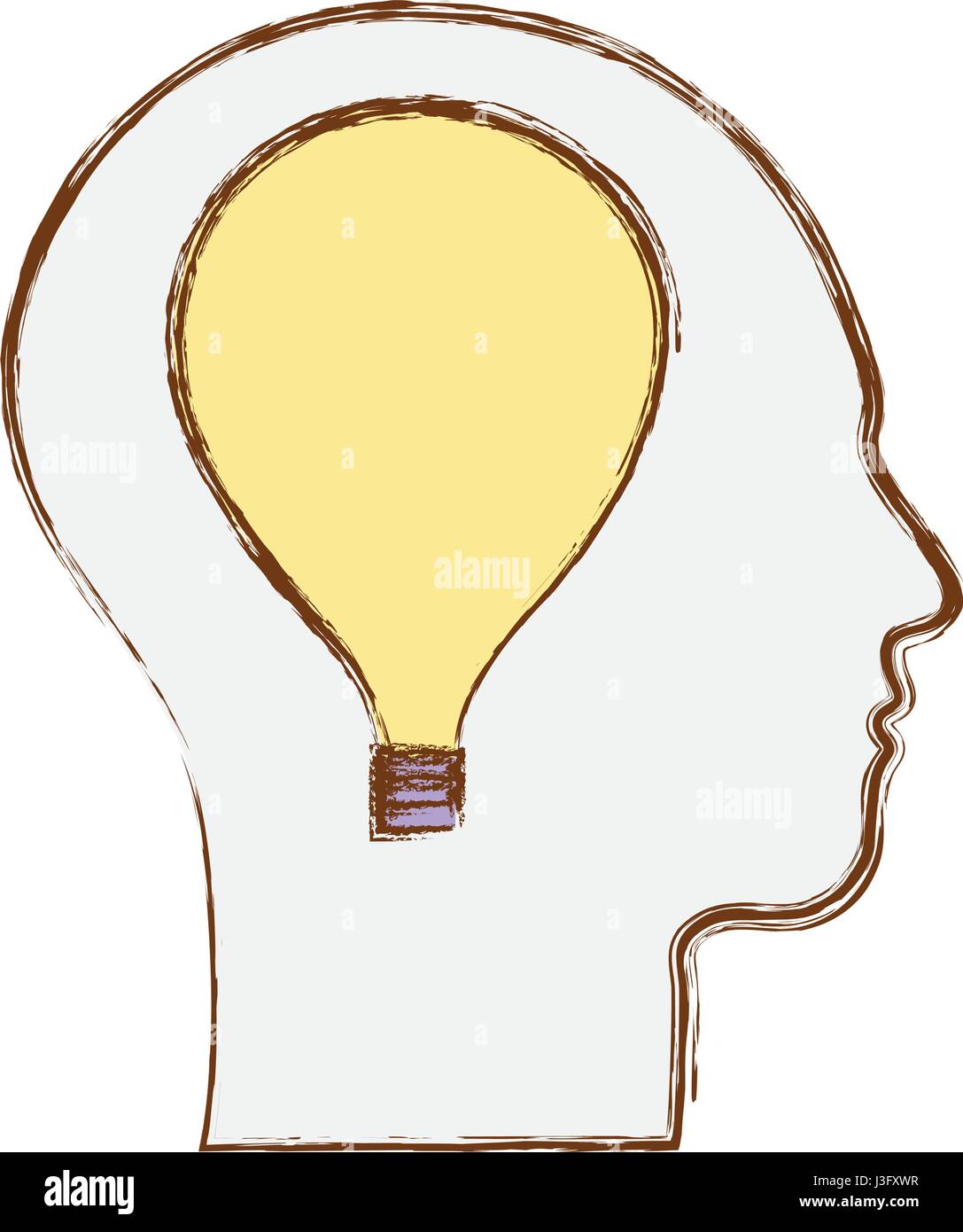 line silhouette head with bulb inside Stock Vector Image & Art - Alamy