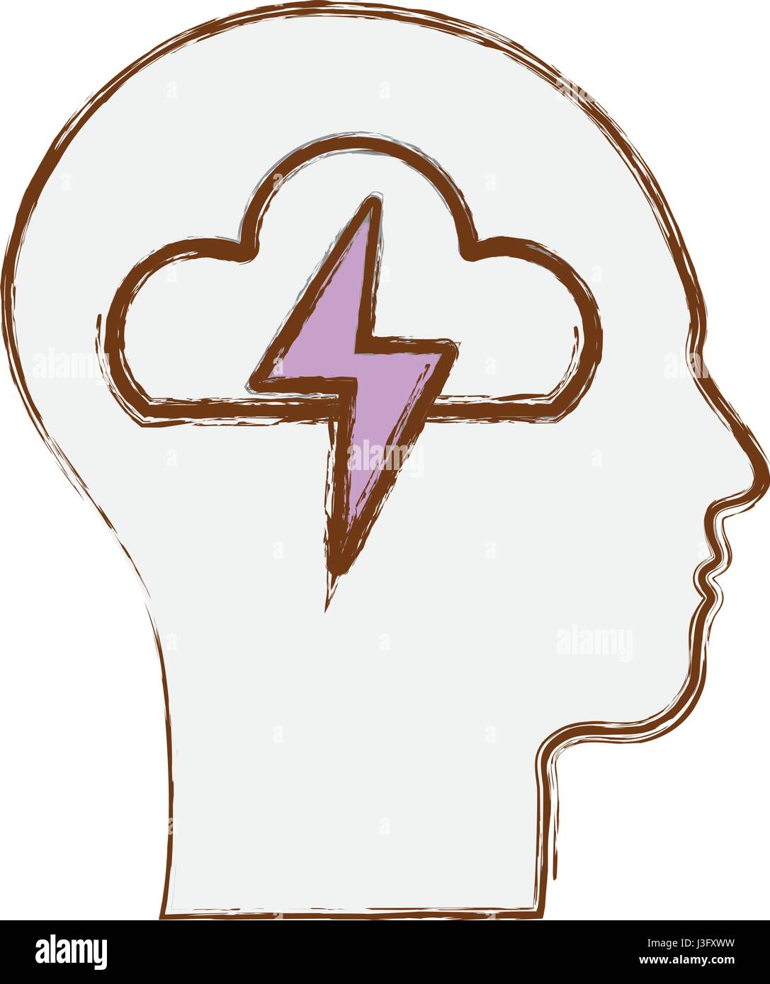 line silhouette head with cloud and ray inside Stock Vector Image & Art ...