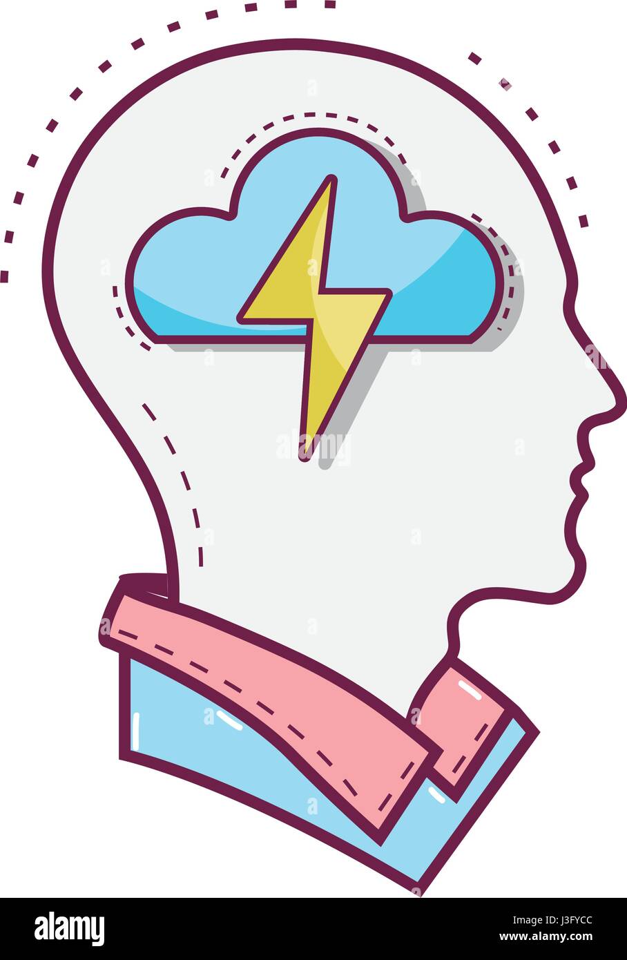 color silhouette head with cloud and ray inside Stock Vector Image ...