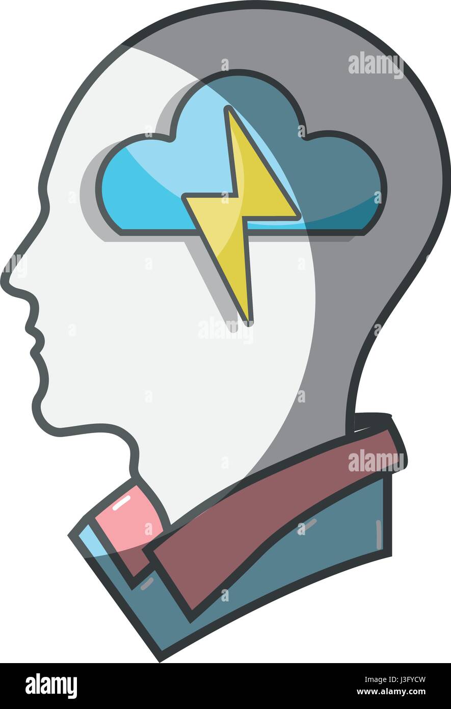 color silhouette head with cloud and ray inside Stock Vector Image ...