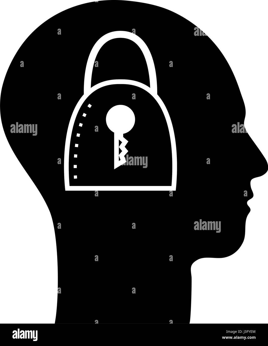 contour silhouette head with padlock inside Stock Vector Image & Art ...