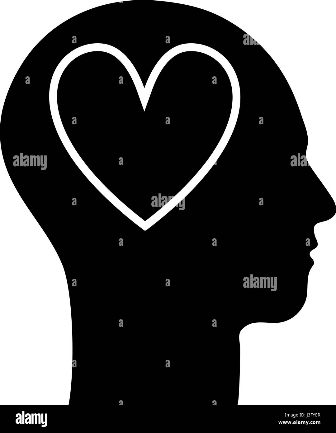 contour silhouette head with heart inside Stock Vector Image & Art - Alamy