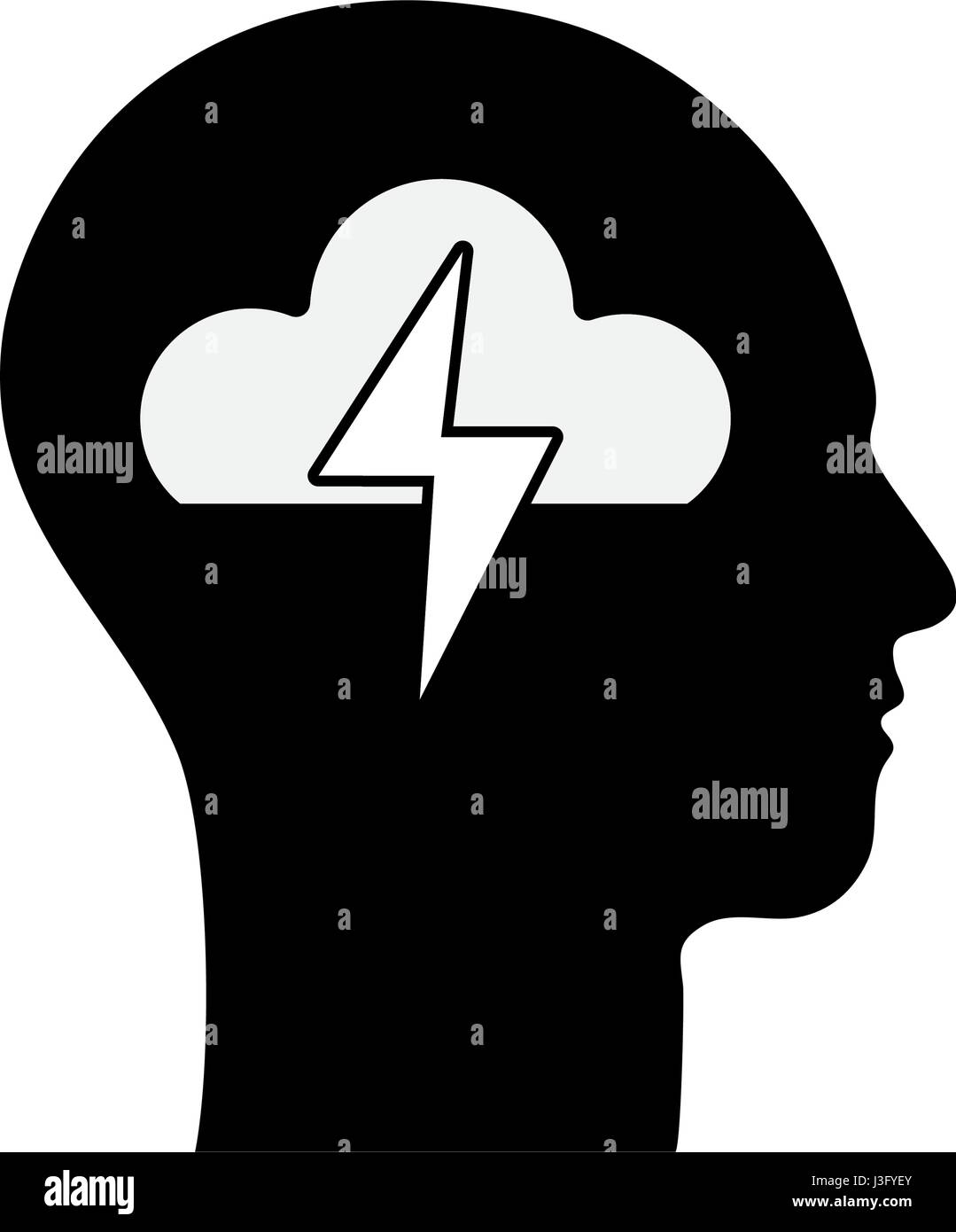 contour silhouette head with cloud and ray inside Stock Vector Image ...