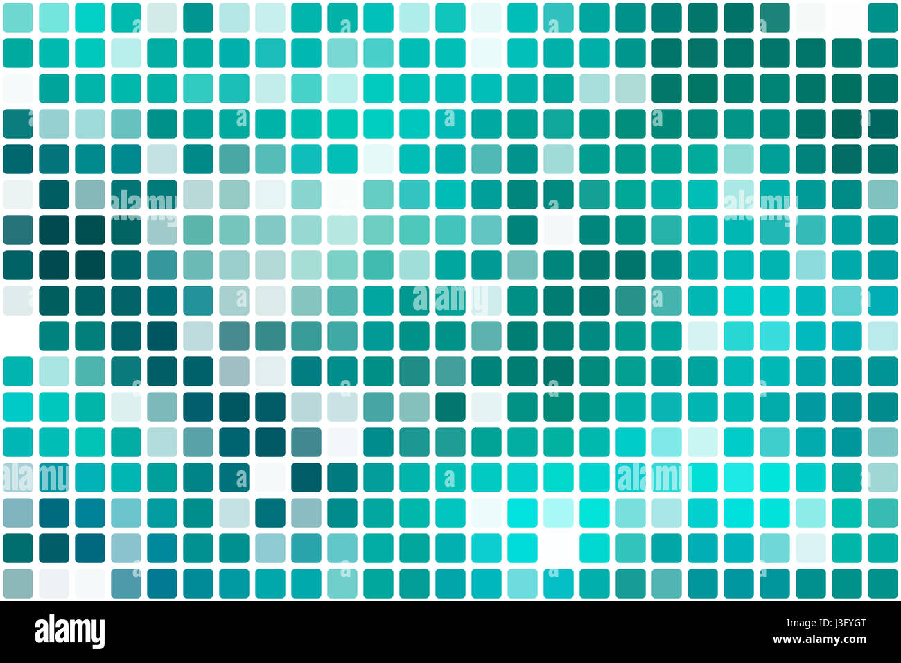 Turquoise green occasional opacity square tiles mosaic over white  background Stock Photo