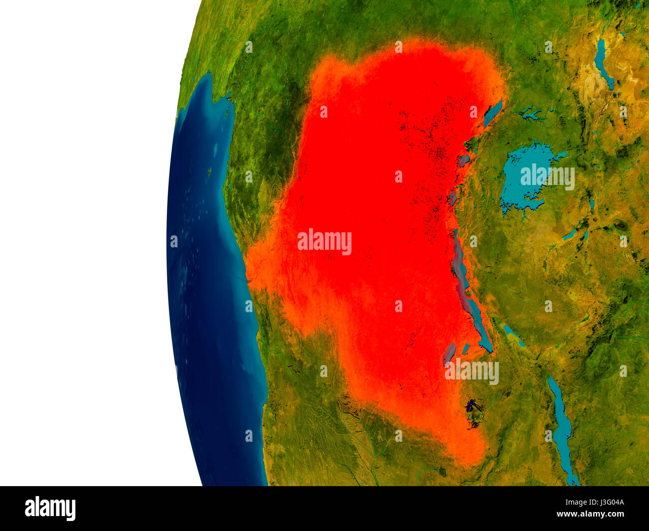 Democratic Republic of Congo highlighted in red on detailed model of ...