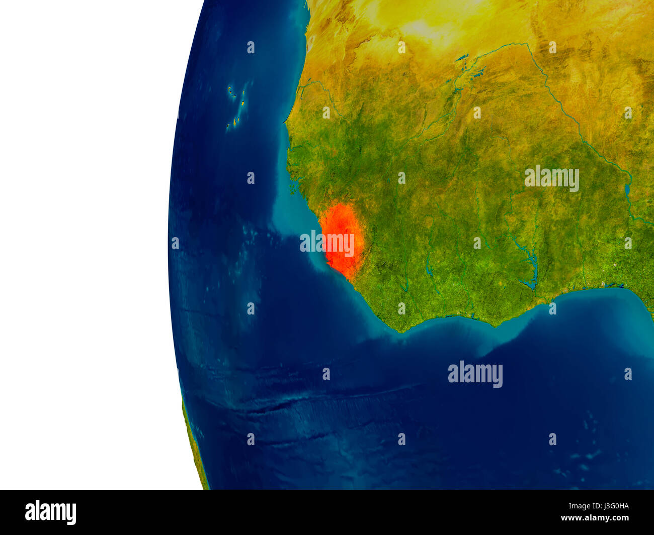 Sierra Leone highlighted in red on detailed model of planet Earth. 3D ...