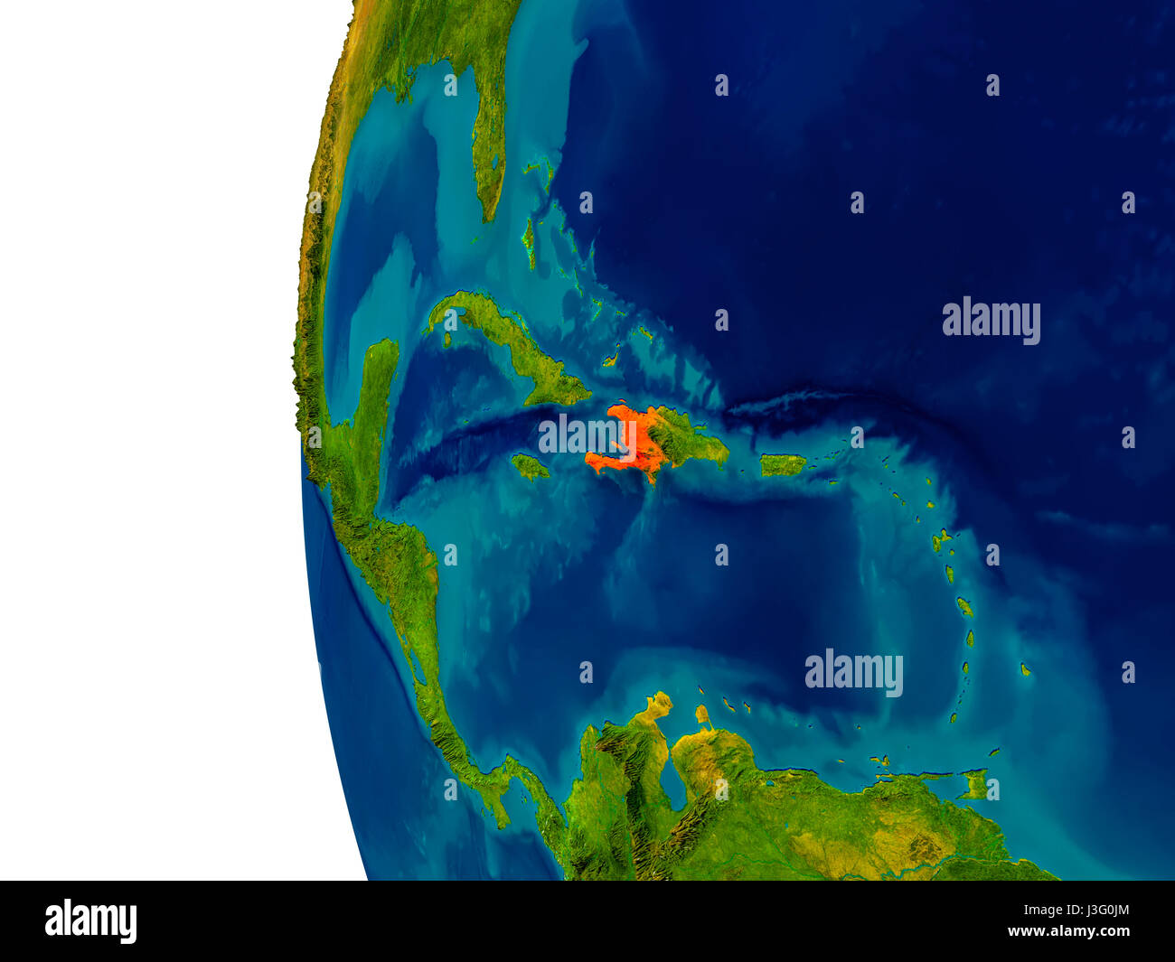 Haiti highlighted in red on detailed model of planet Earth. 3D ...