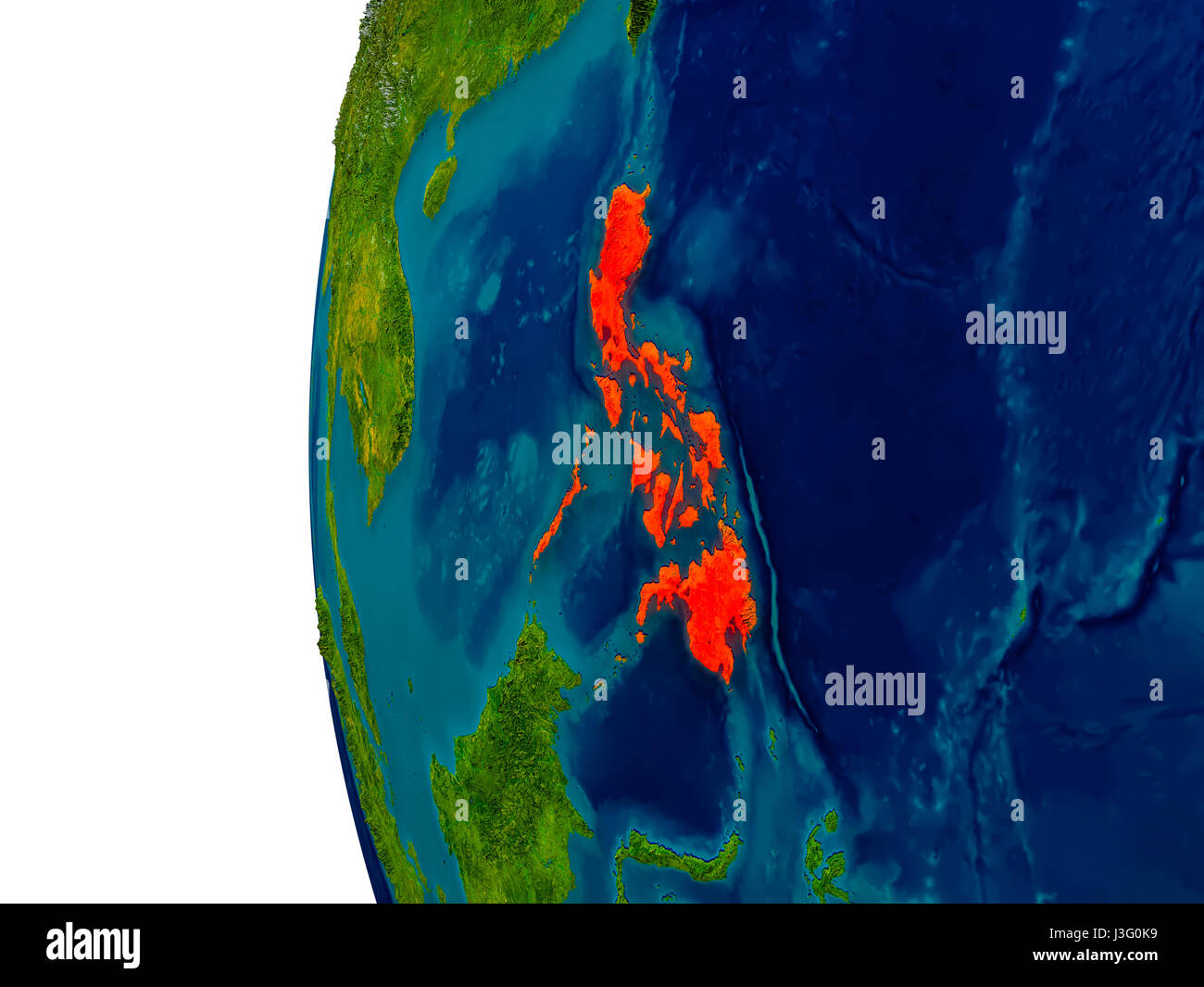 Philippines highlighted in red on detailed model of planet Earth. 3D ...