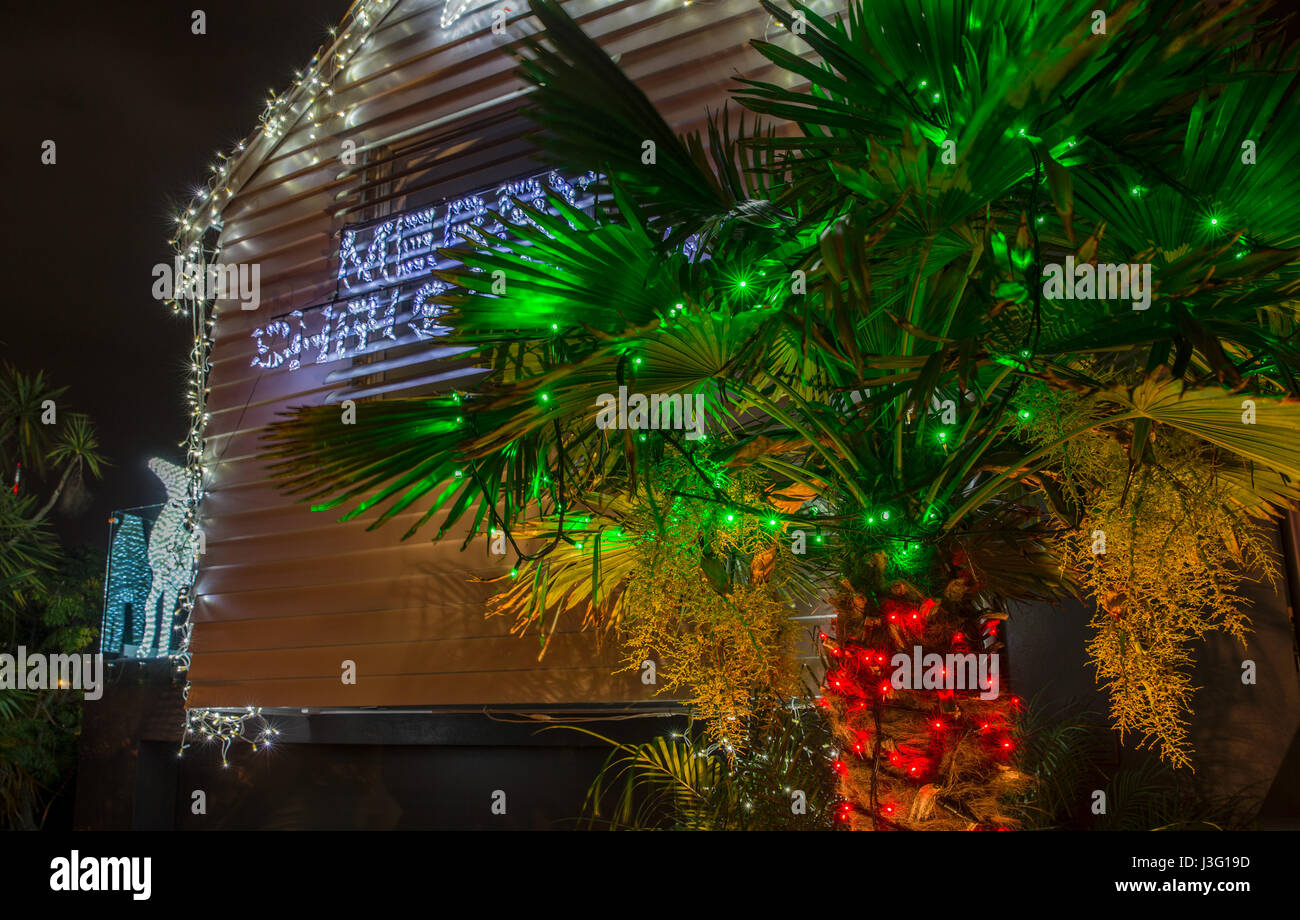 Christmas Lights decorate houses in Franklin Road, Auckland, New