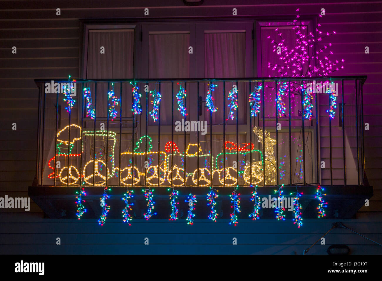 Christmas Lights decorate houses in Franklin Road, Auckland, New