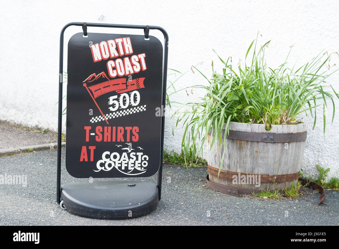 North Coast 500 T-shirts advertised in Gairloch, Scotland, UK Stock Photo
