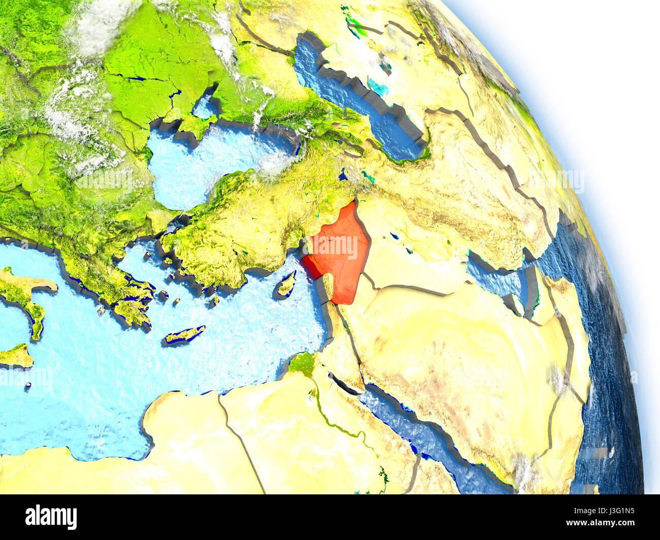 Syria Earth Map Syriain red color on model of Earth. 3D illustration with detailed ...