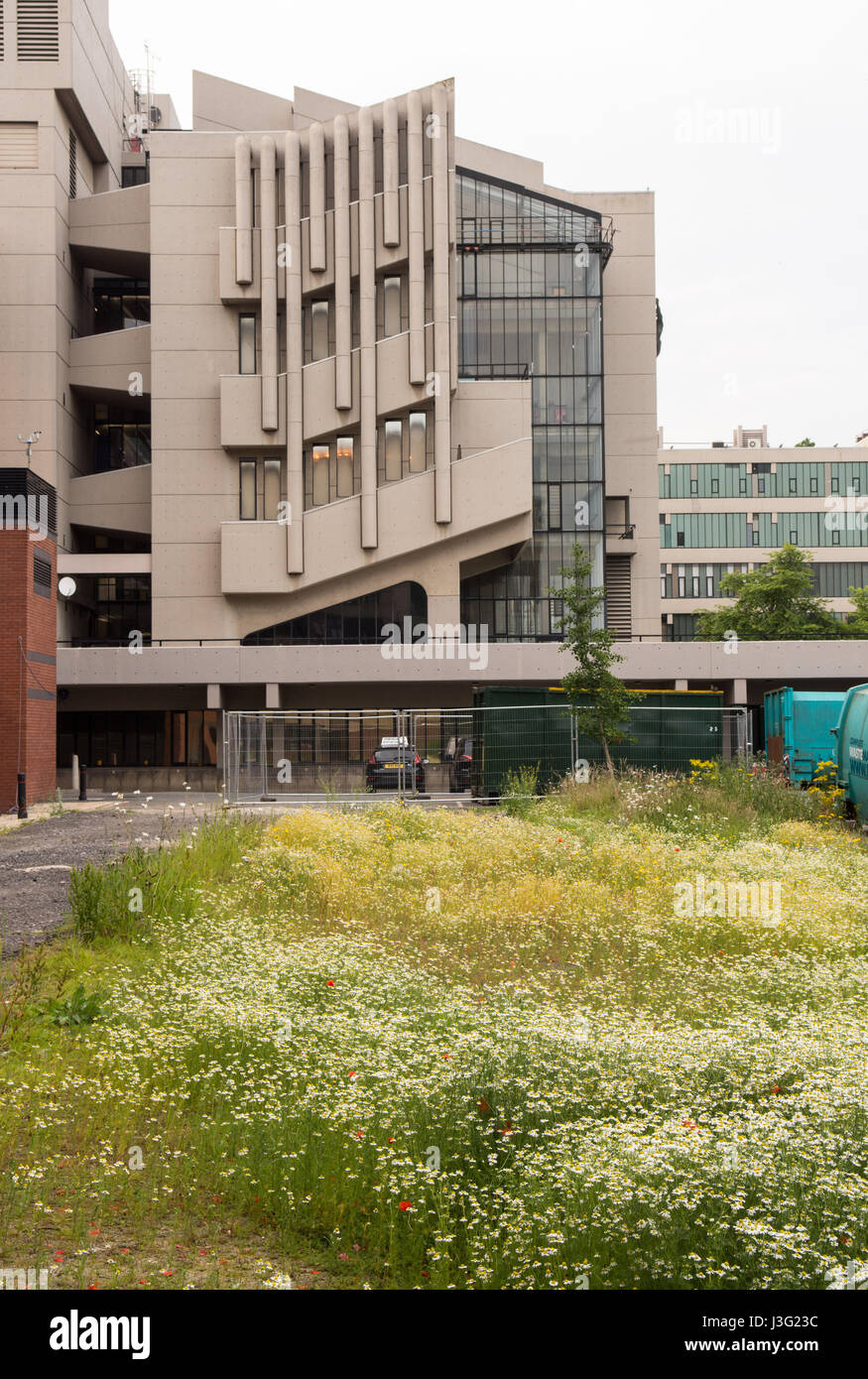 Leeds, England, UK - June 29, 2015: 20th century brutalist concrete buildings at the University of Leeds. Stock Photo