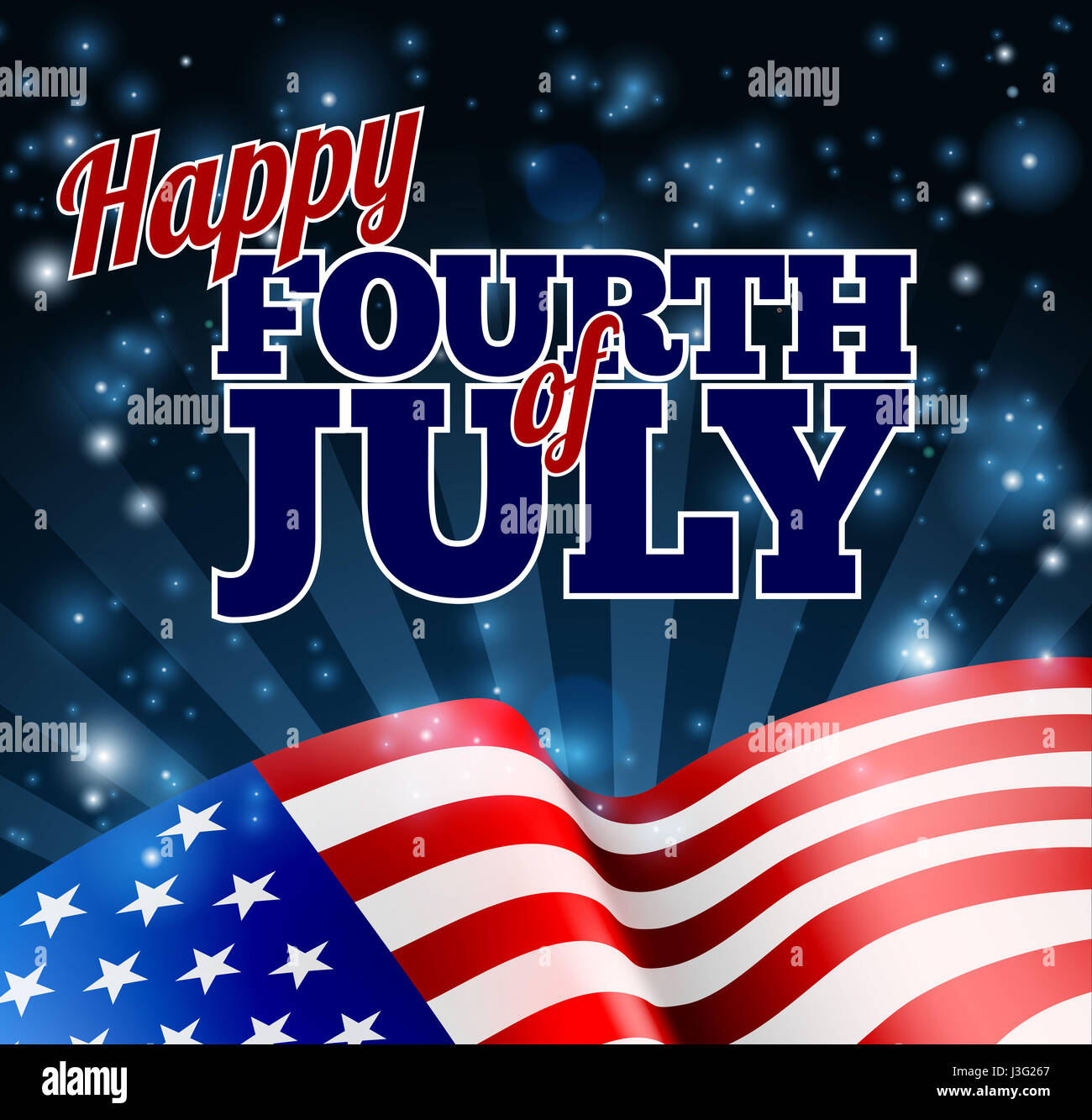 A Fourth of July Independence Day background with an American Flag Stock Photo