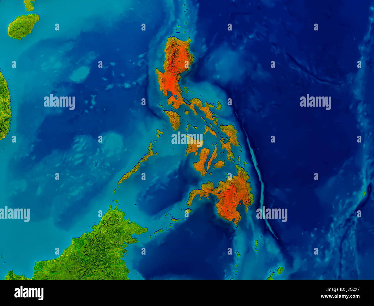 Philippines Physical Map Philippines Highlighted In Red On Physical Map 3d Illustration Elements J3G2X7