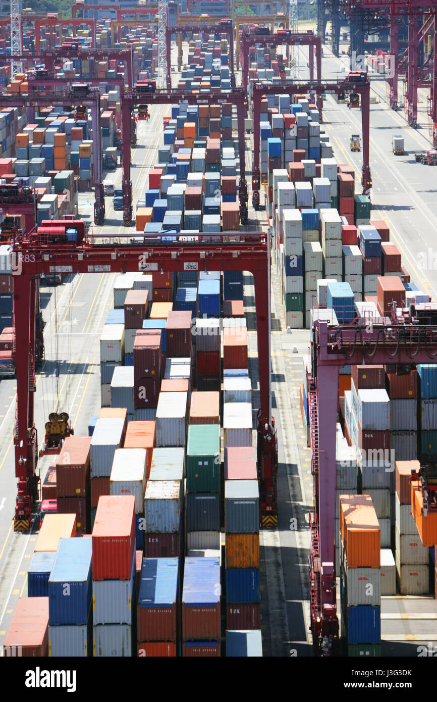 Shipping containers stacked containers ready for loading hires stock