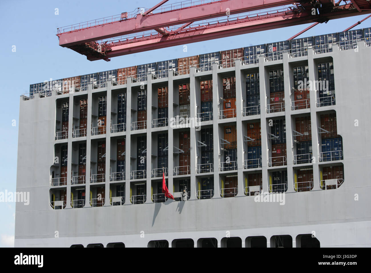 Shipping containers stacked containers ready for loading hires stock