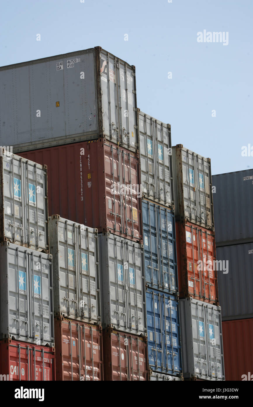 Shipping containers stacked containers ready for loading hires stock
