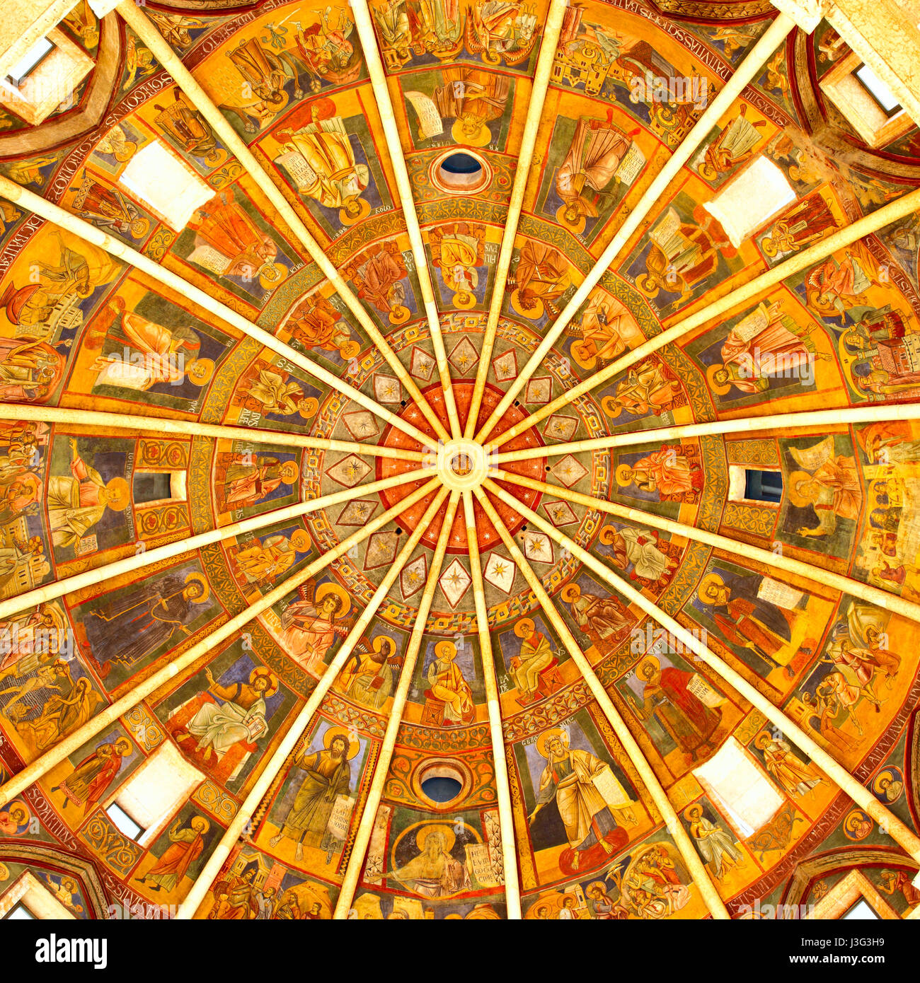 Parma, Italy - October 15, 2016: Ancient ceiling fresco in the Baptistery of Parma Stock Photo