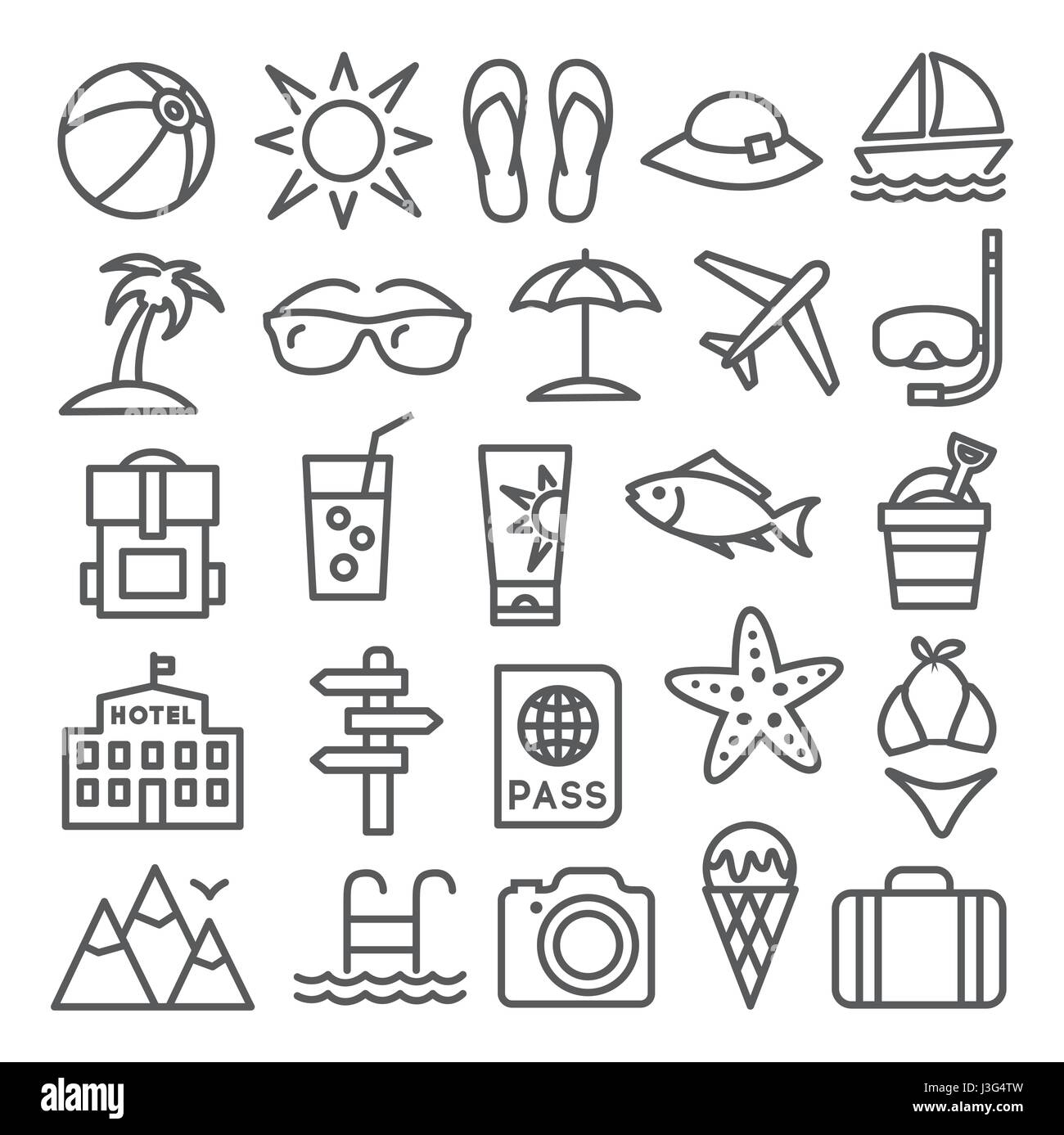 Summer Line Icons Stock Vector